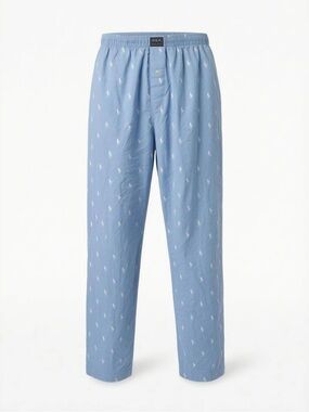 Polo by Ralph Lauren Light Blue Cotton Lounge Pants with White Pony Motif